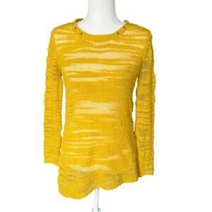 Cupio Open Knit Sheer Wool Blend Yellow Asymmetric Sweater Women's Size M Moto